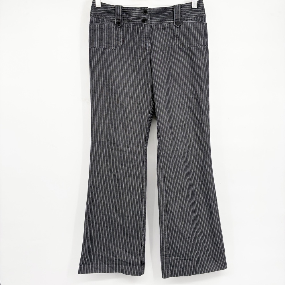 Flirtatious Womens Office Siren Pinstripe Y2K Dark Academia Flare Leg Trousers 5